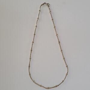 Delicate Silver Tone Tube Bead Chain Necklace Minimalist Vintage Jewelry 16 Inch